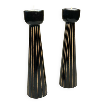 Pair of wooden candle holders