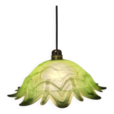 Grand abat-jour vintage en verre marbré vert – forme fleur étoilée – 35 cm