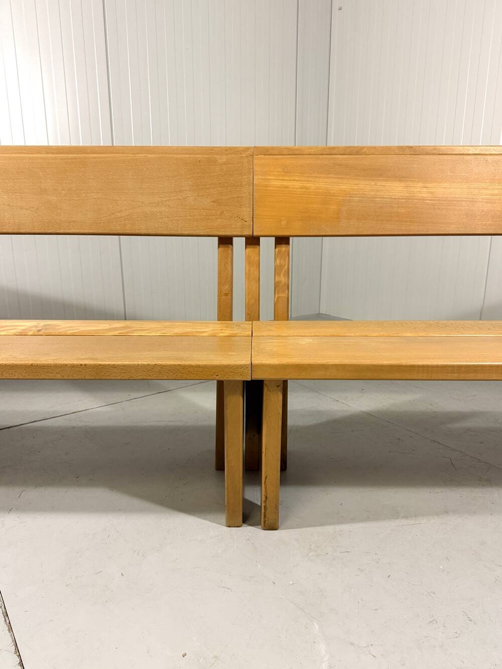 XL architectural modernist solid beech wooden bench 1960’s