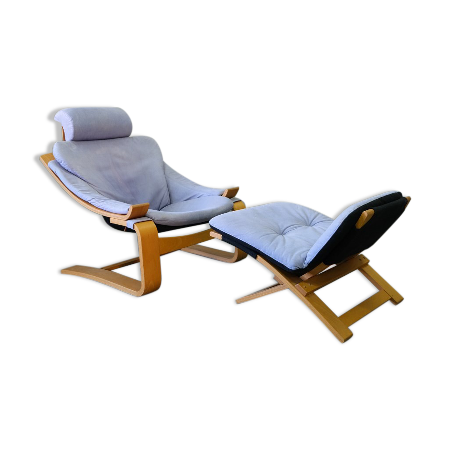 Swedish Leather Lounge Chair with Footrest by Ake Fribytter for Nelo Kroken, 1970s