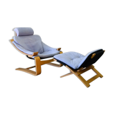 Swedish Leather Lounge Chair with Footrest by Ake Fribytter for Nelo Kroken, 1970s