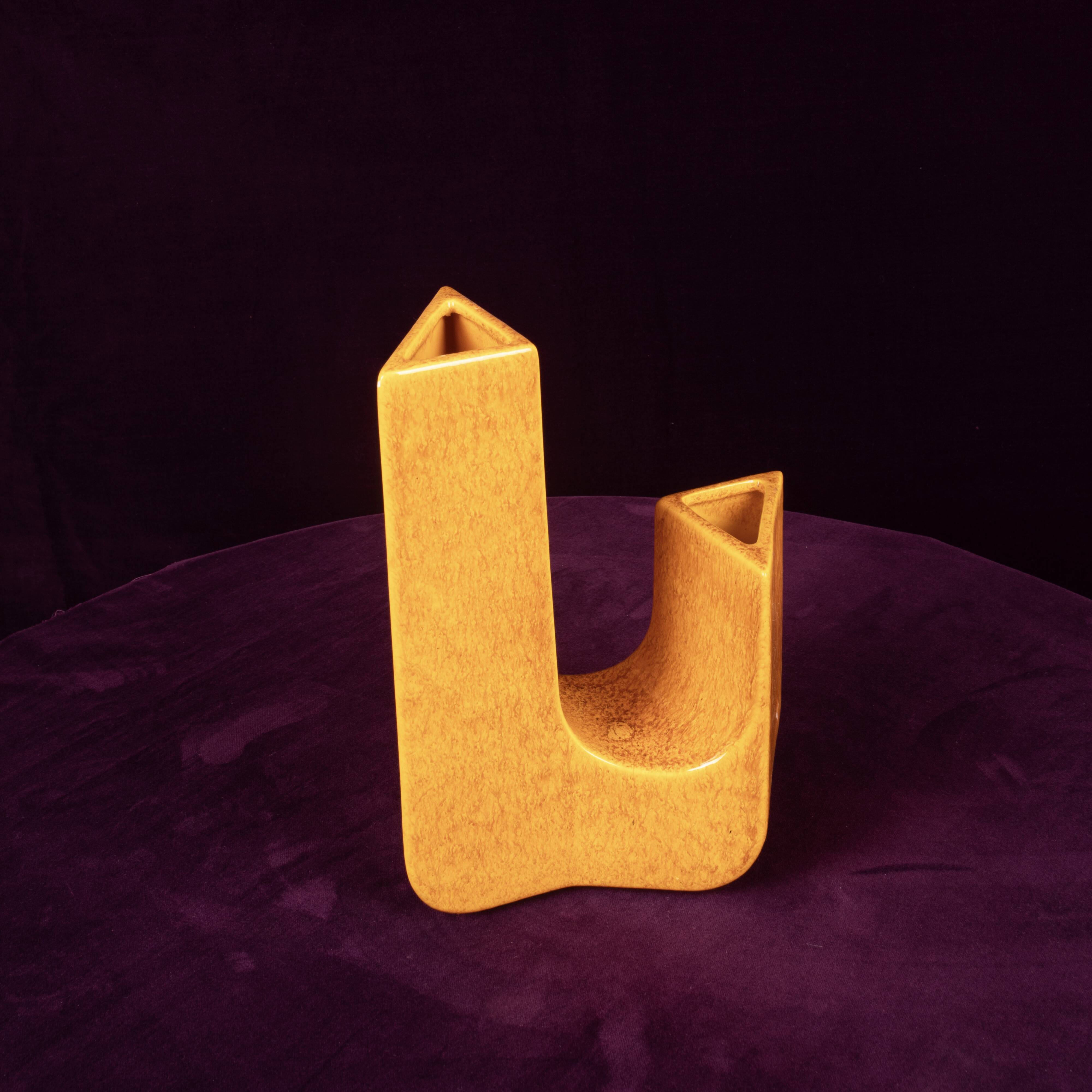 Sculptural Amber Ceramic Space Age Vase, Italy 1970