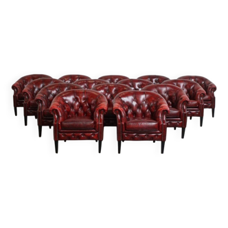 Set of 14 English Chesterfield Club Chairs in a Red Tone