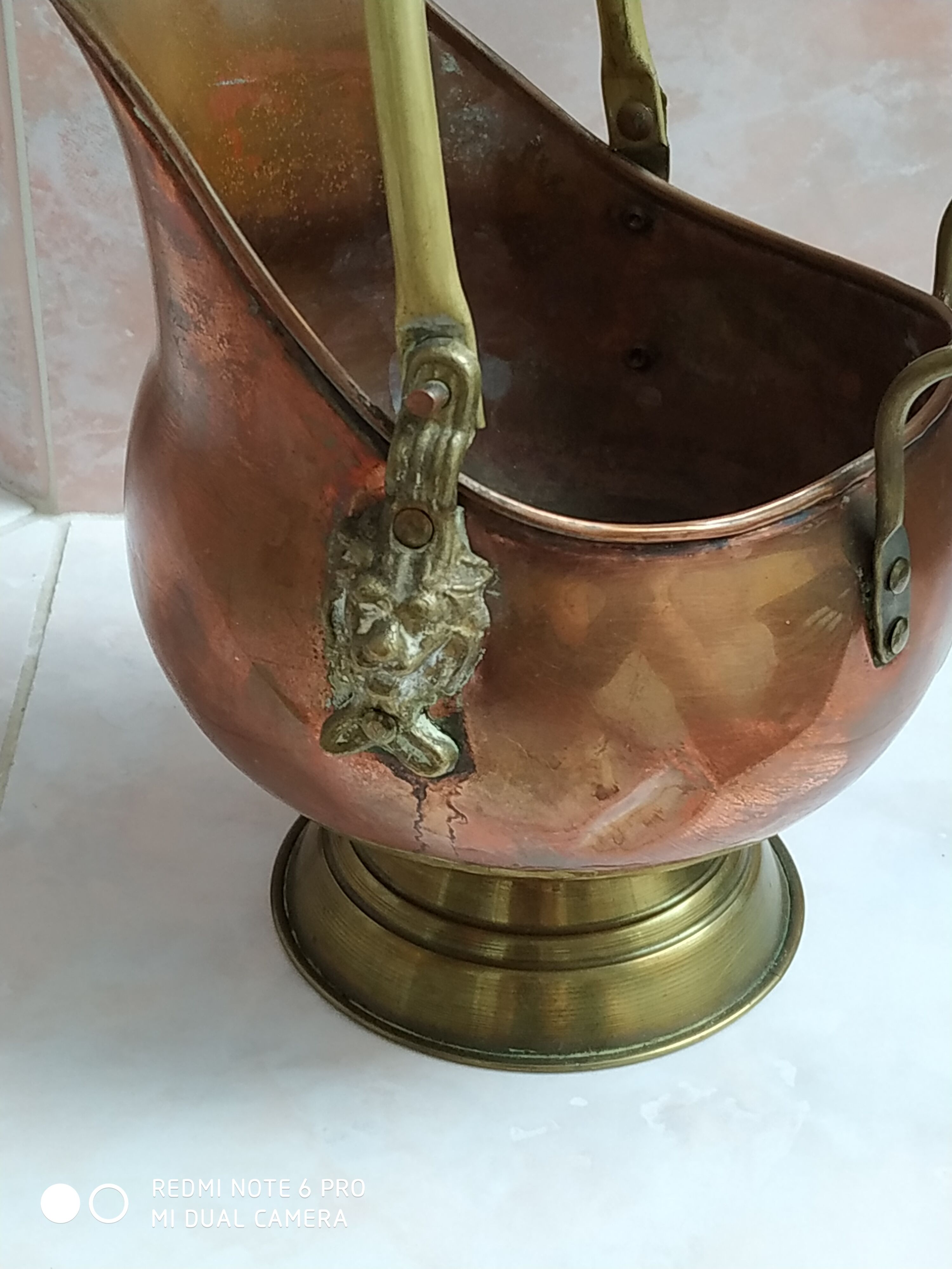 Copper and brass cauldron