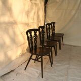 Set of 4 ercol english fleur-de-lis chairs 1960