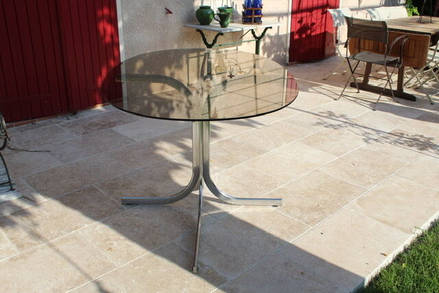 Oval glass and stainless steel table 70s