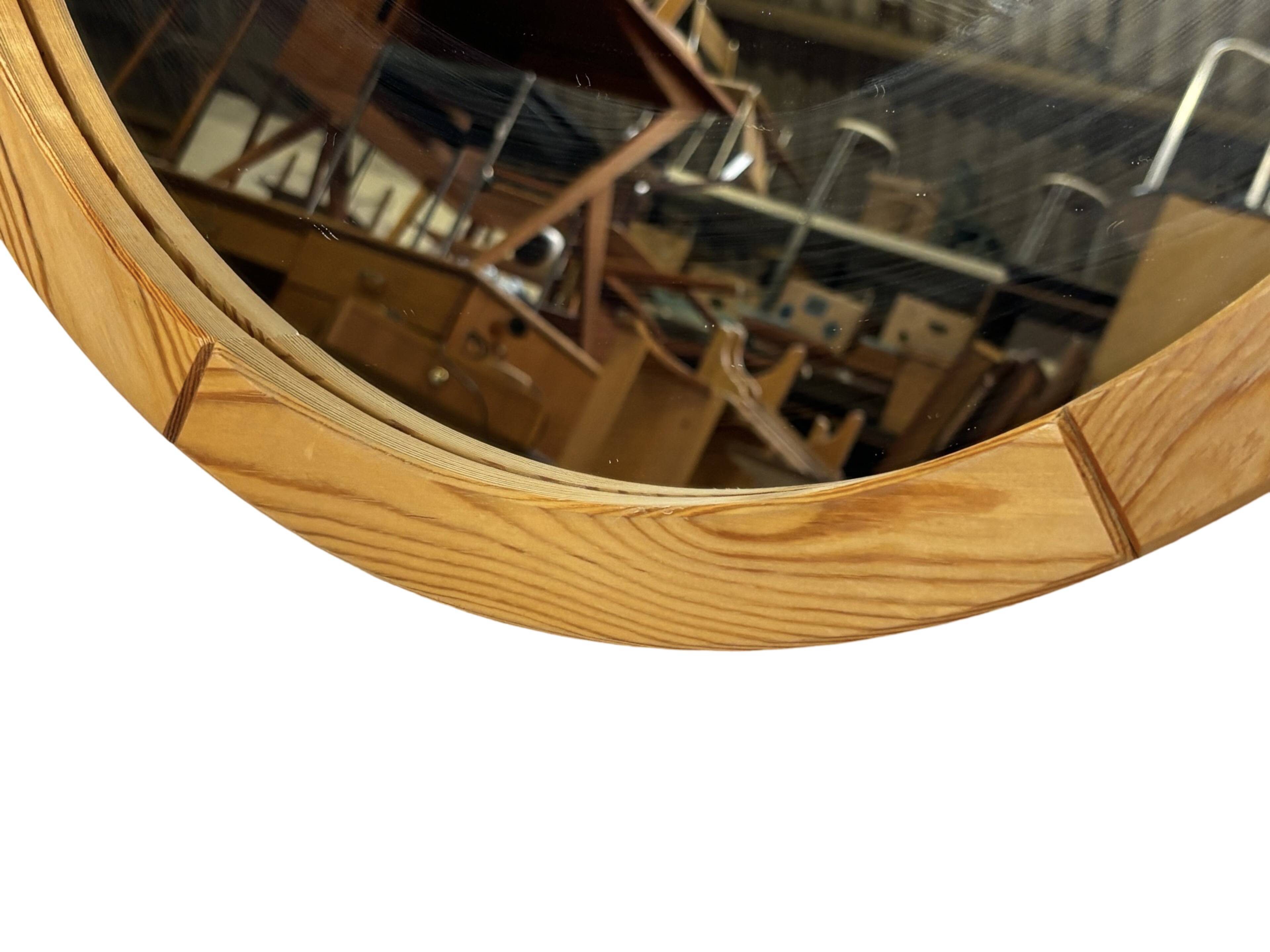 Vintage 70s round pine mirror Swedish design