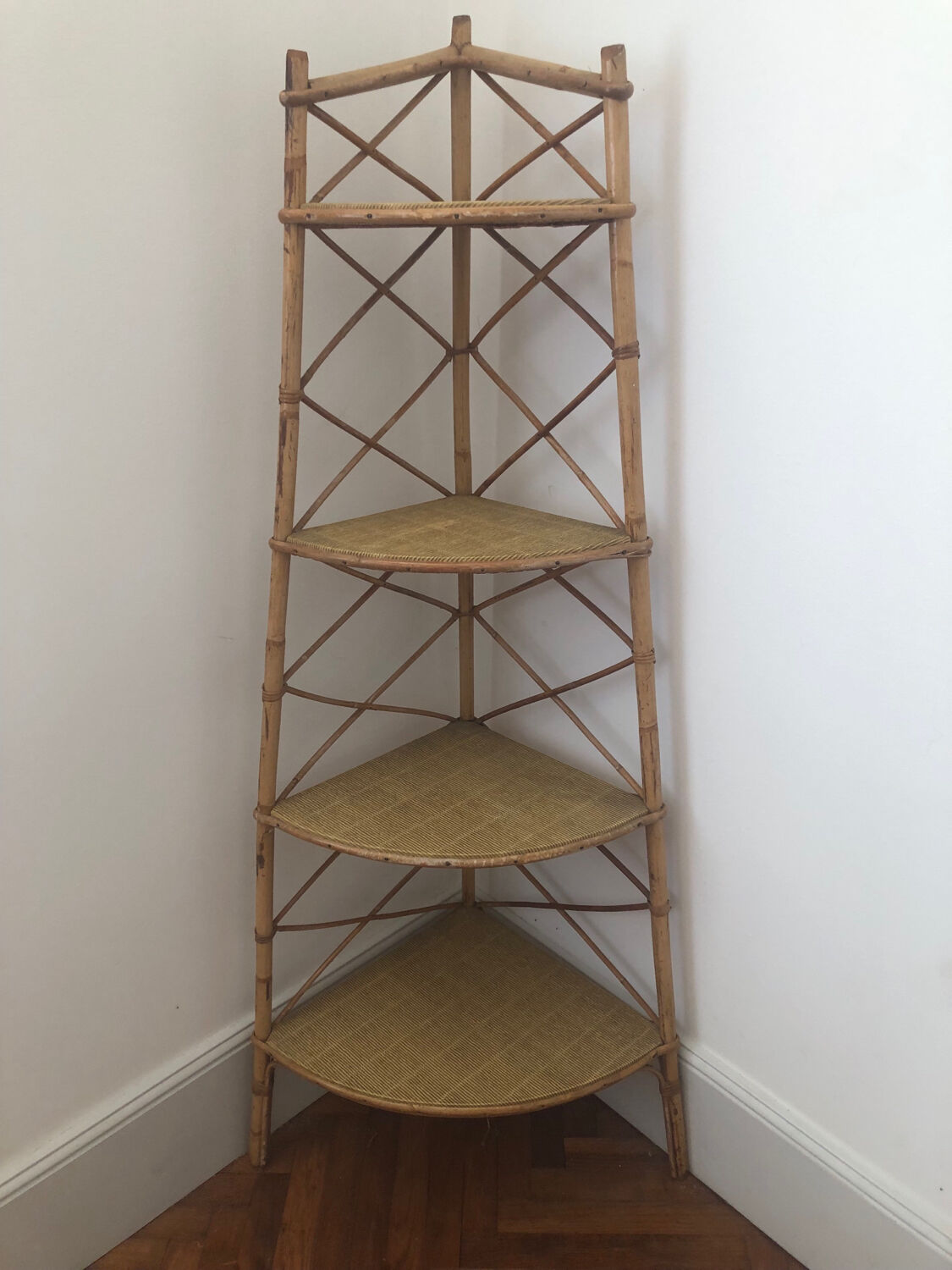 Rattan corner shelf
