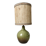 Signed stoneware lamp with woven lampshade 60s-70s
