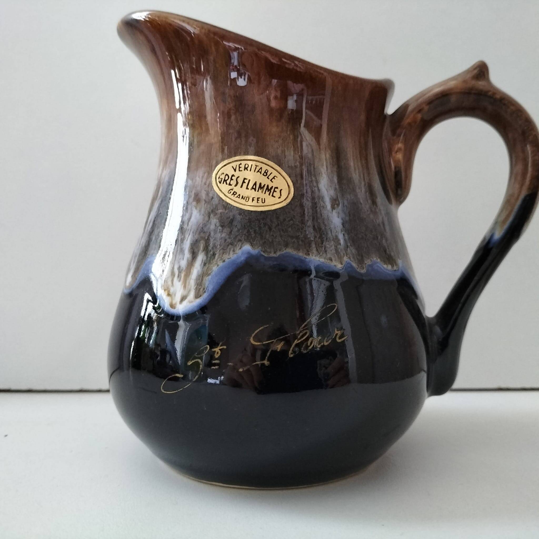 Pichet véritable grès flammes grand feu St Flour