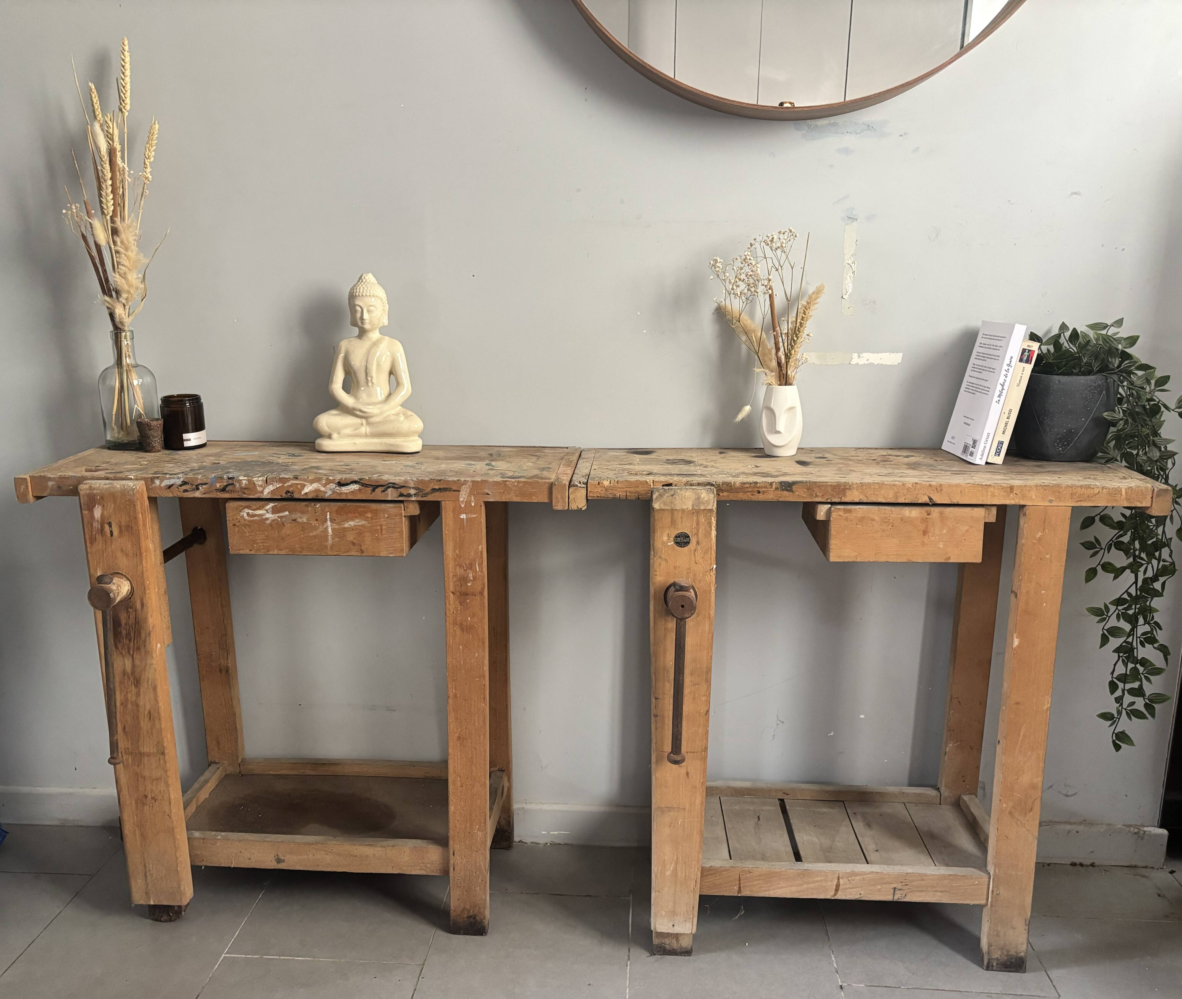 Genuine vintage wooden workbench from the 1960s stamped Grenade.