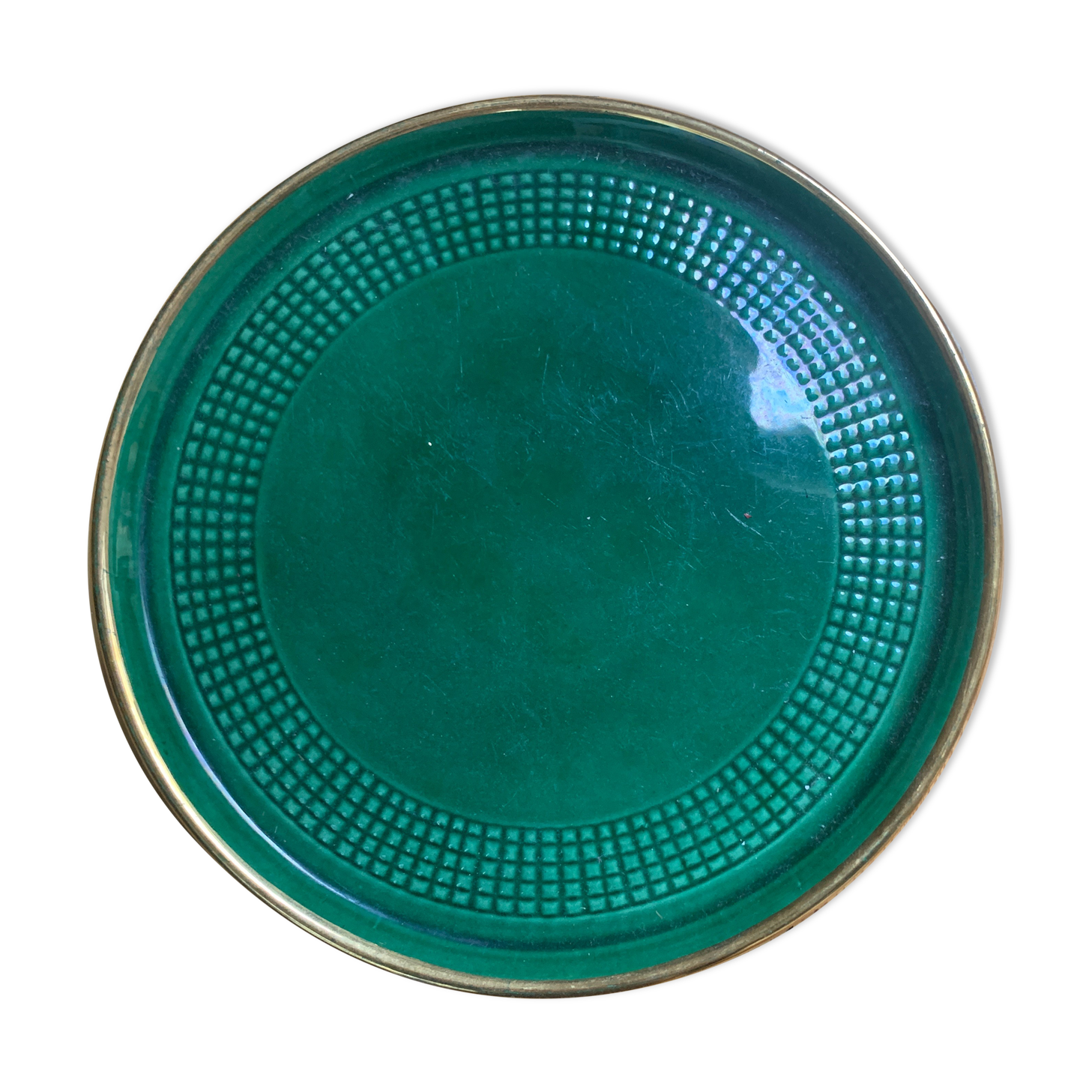 Green and gold ceramic dish