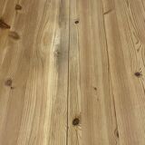 Round table 117cm extendable with a solid pine extension, vintage from the 1970s.