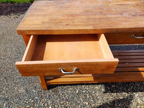 Table de Drapier Bois , 3 Tiroirs .