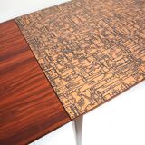 Unique vintage design Brutalist extendable dining table with copper top