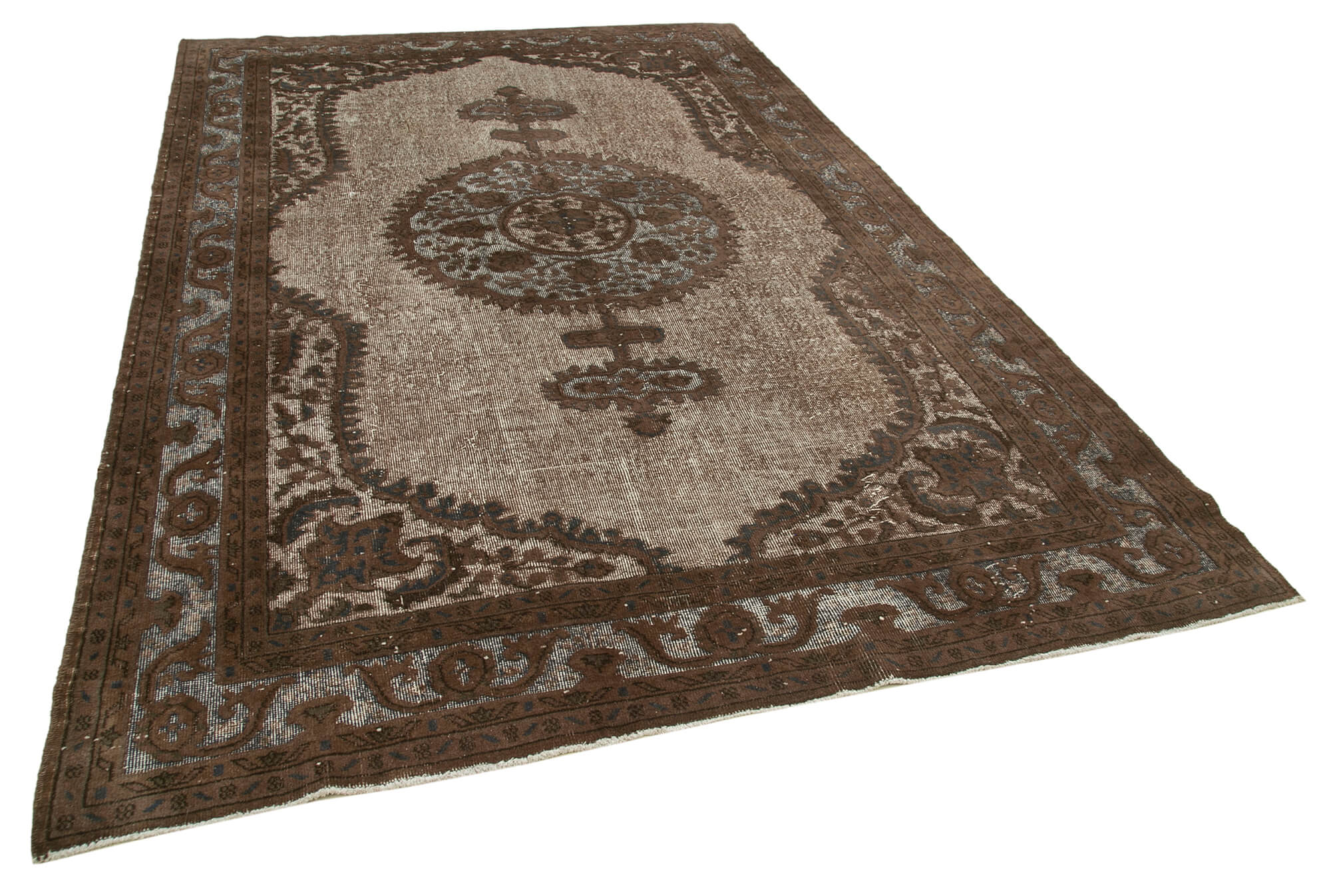 Hand-knotted carved anatolian 1980s 214 cm x 318 cm brown rug