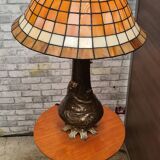 Large bronze lamp nynph in the bath 63x38 superb tiffany style lampshade