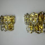 Pair of kinkeldey wall lamps, 2 levels, cut crystals germany, 1970