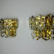 Pair of kinkeldey wall lamps, 2 levels, cut crystals germany, 1970