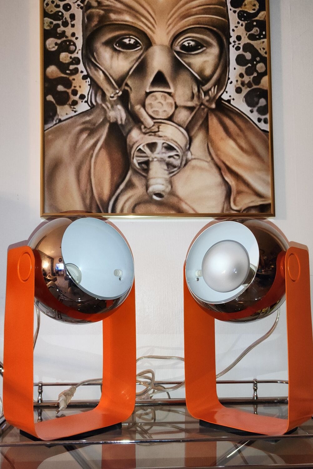 Paire de lampes eyes ball vintage orange massive