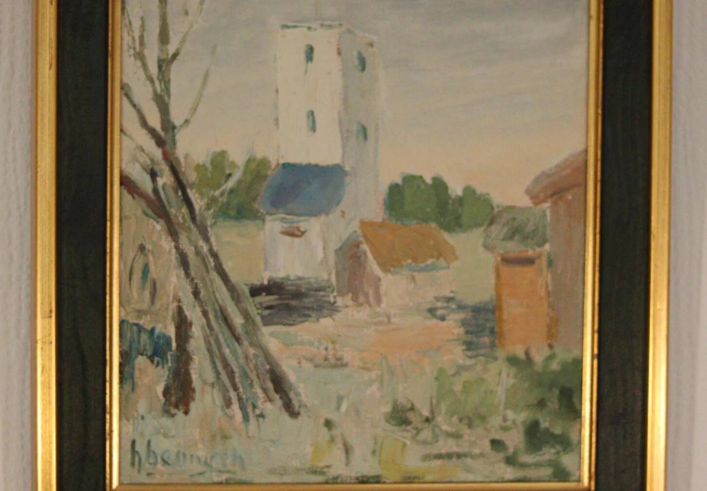 Original Oil on Canvas – “Village” (Attributed to H. Benneth) – Framed