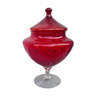 Coupe avec couvercle sur pied Murano empoli italie rouge orange