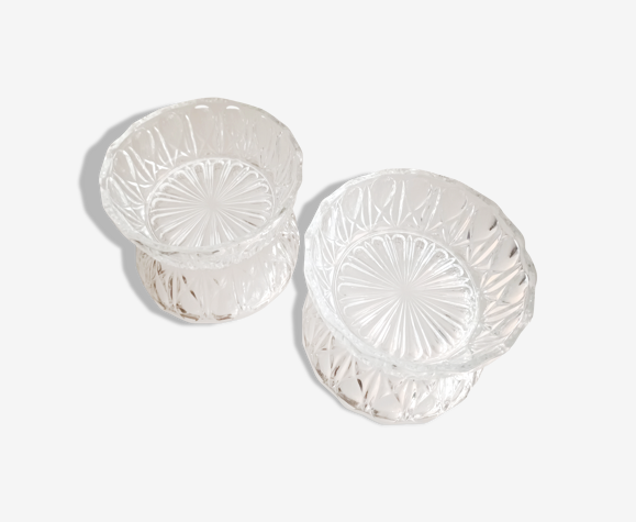 Set 2 coupes, bols verre ciselé vintage