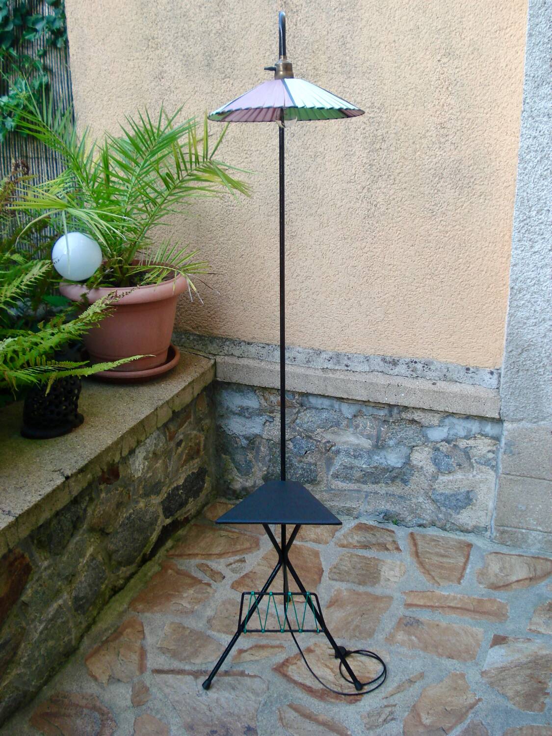 VINTAGE FLOOR LAMP 1960 PURPLE AND GREEN LAMPSHADE