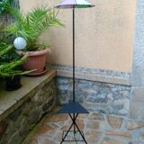 Lampadaire en métal noir, abat-jour mauve et vert, 1960