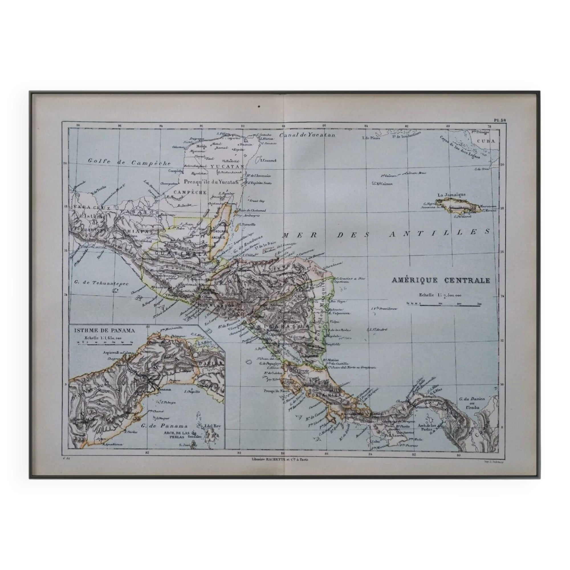 Central America, old map 1887 – Vintage geographical map.