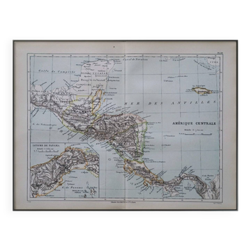 Amérique centrale, carte ancienne 1887 – Carte géographique vintage.