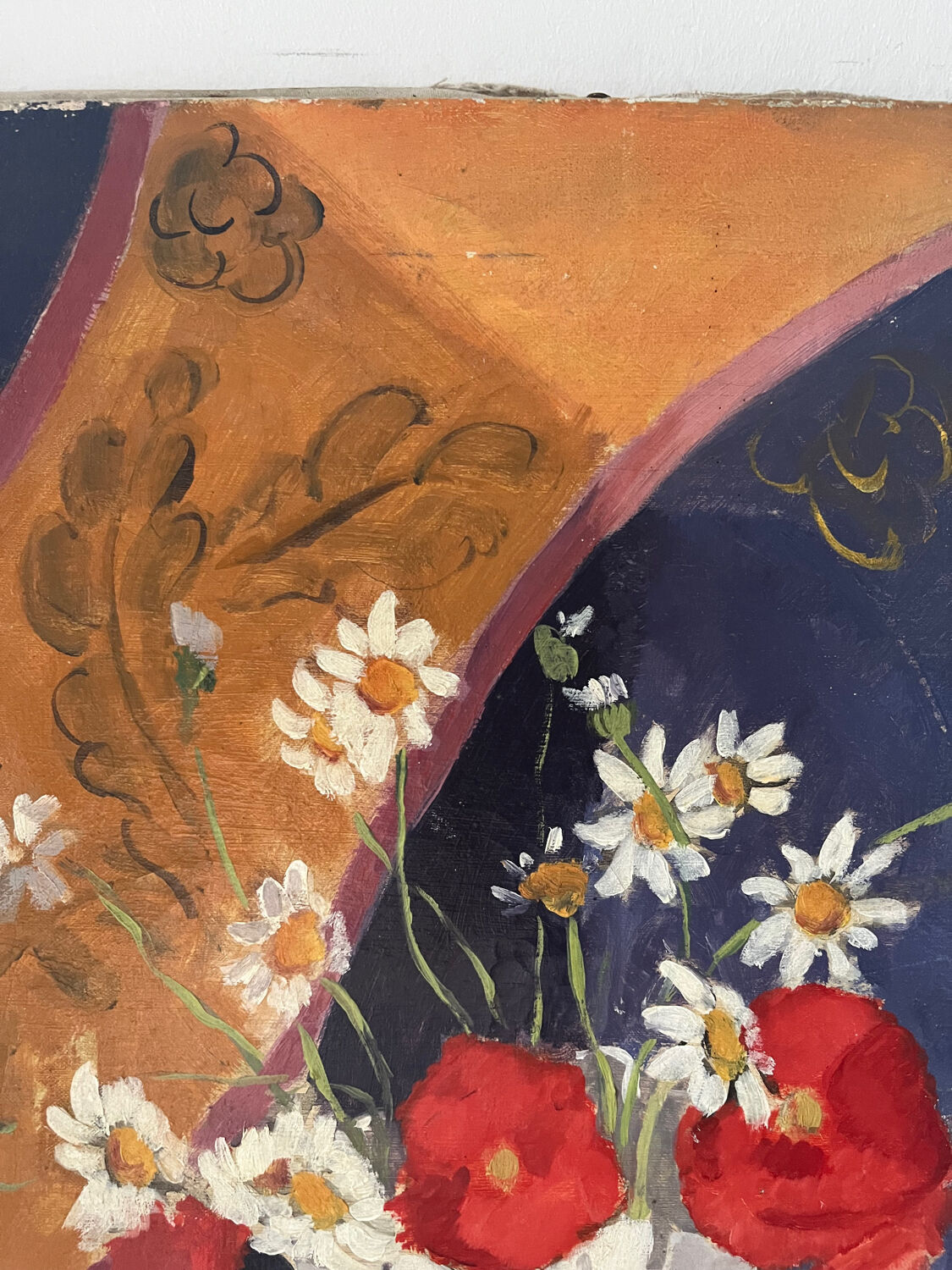 Poppies and daisies, oil on canvas, signed L Riousset.