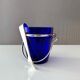 Ice bucket blue, ice cooler silver plated, mid century bareware