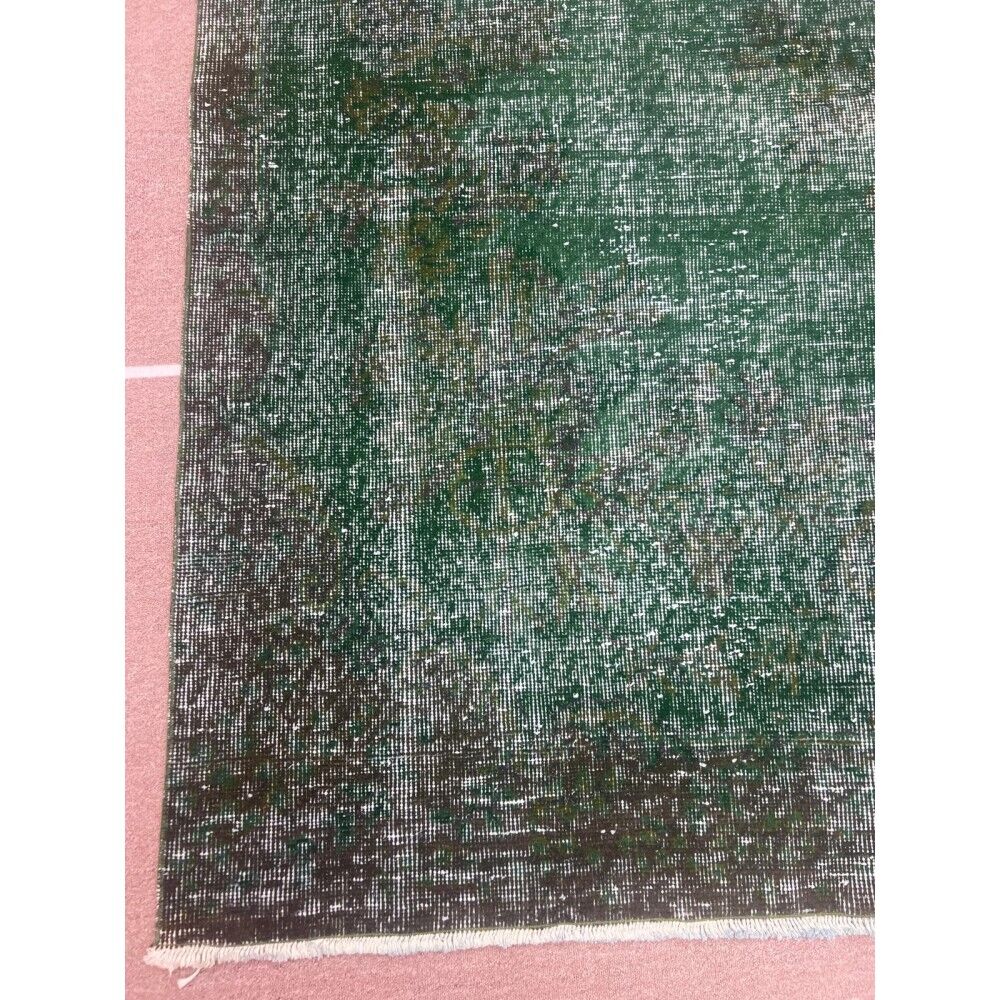 Vintage Hand-knotted Turkish Wool Area Rug Overdyed in Dark Green for Living Room