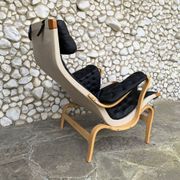Pernilla armchair new black leather by Bruno Mathsson, Dux, Sweden 1970