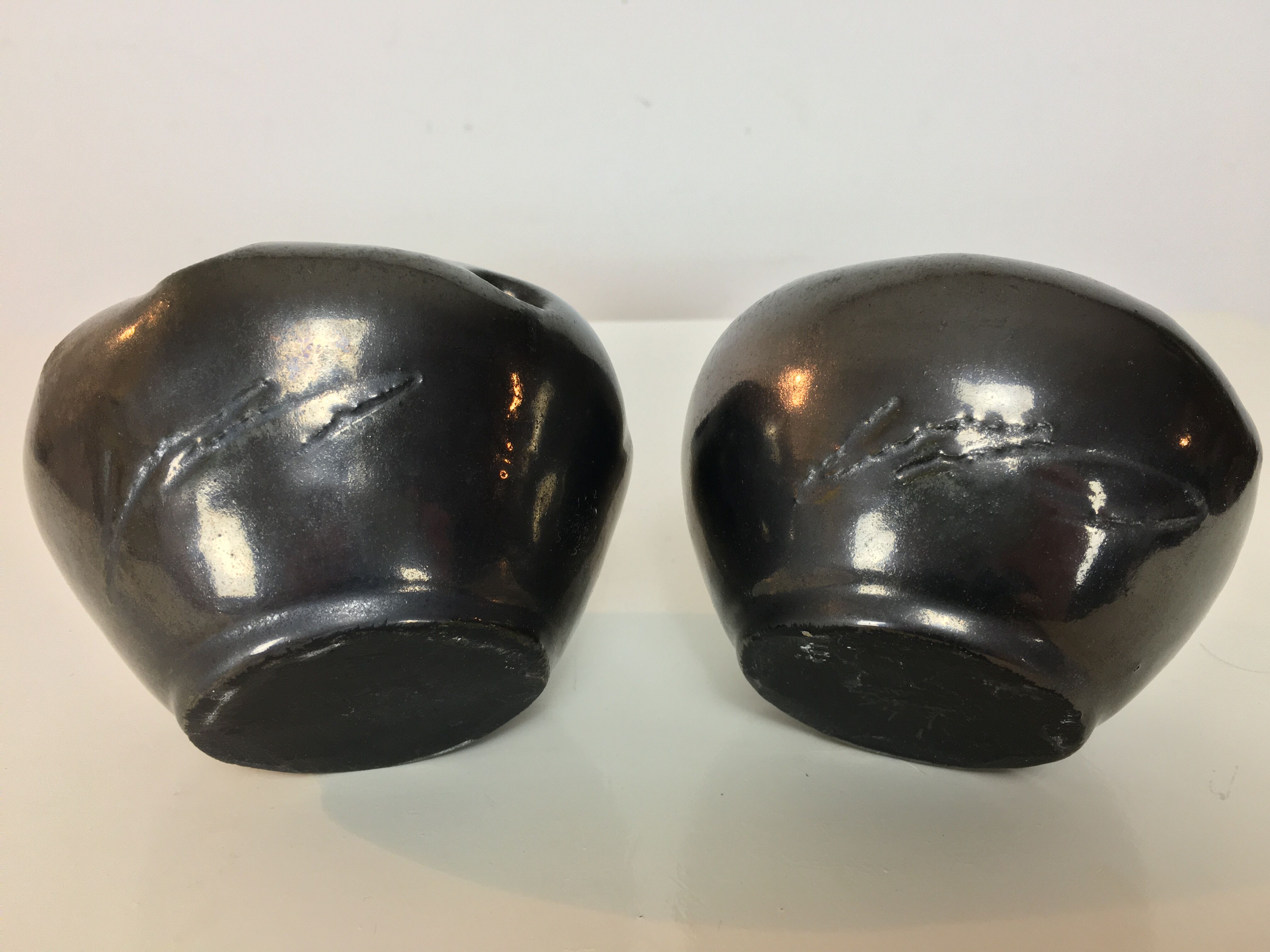 Pair of vases prick organic design flowers, signed 50s