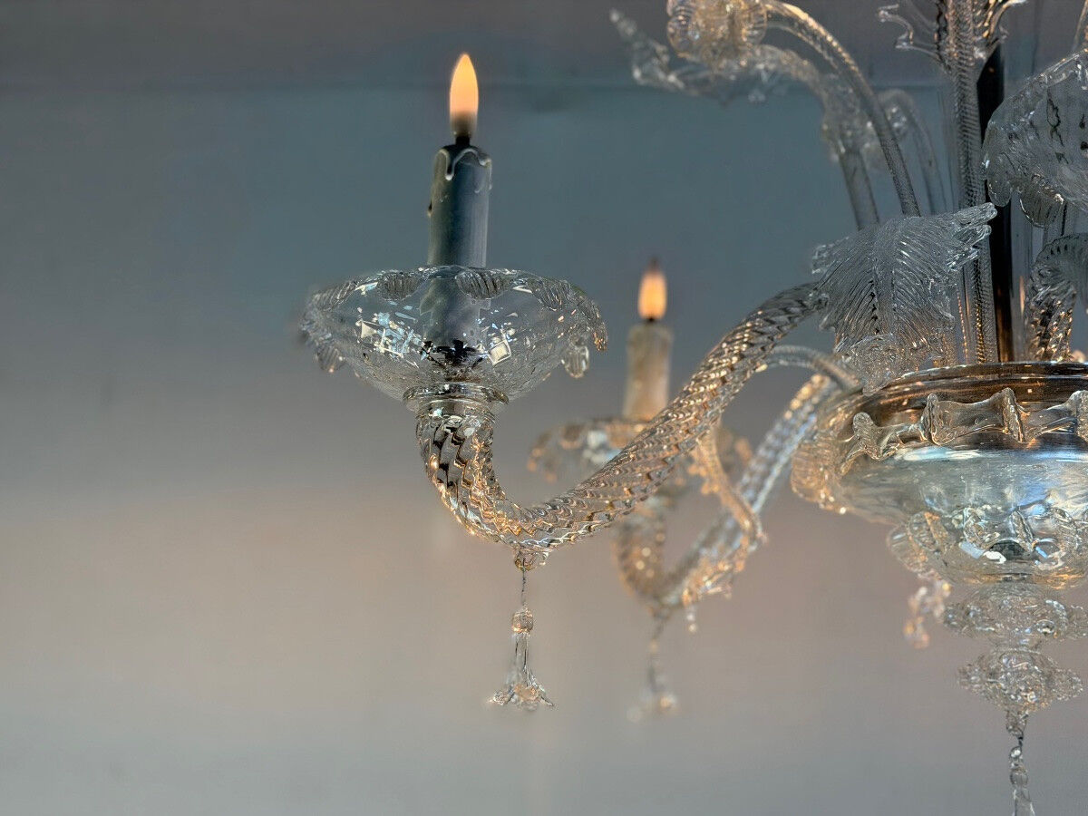 Venetian lustre in colourless Murano glass, circa 1950.