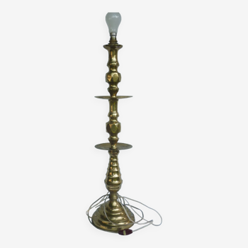 Pique cierge chandelier laiton doré ancien 71 cm