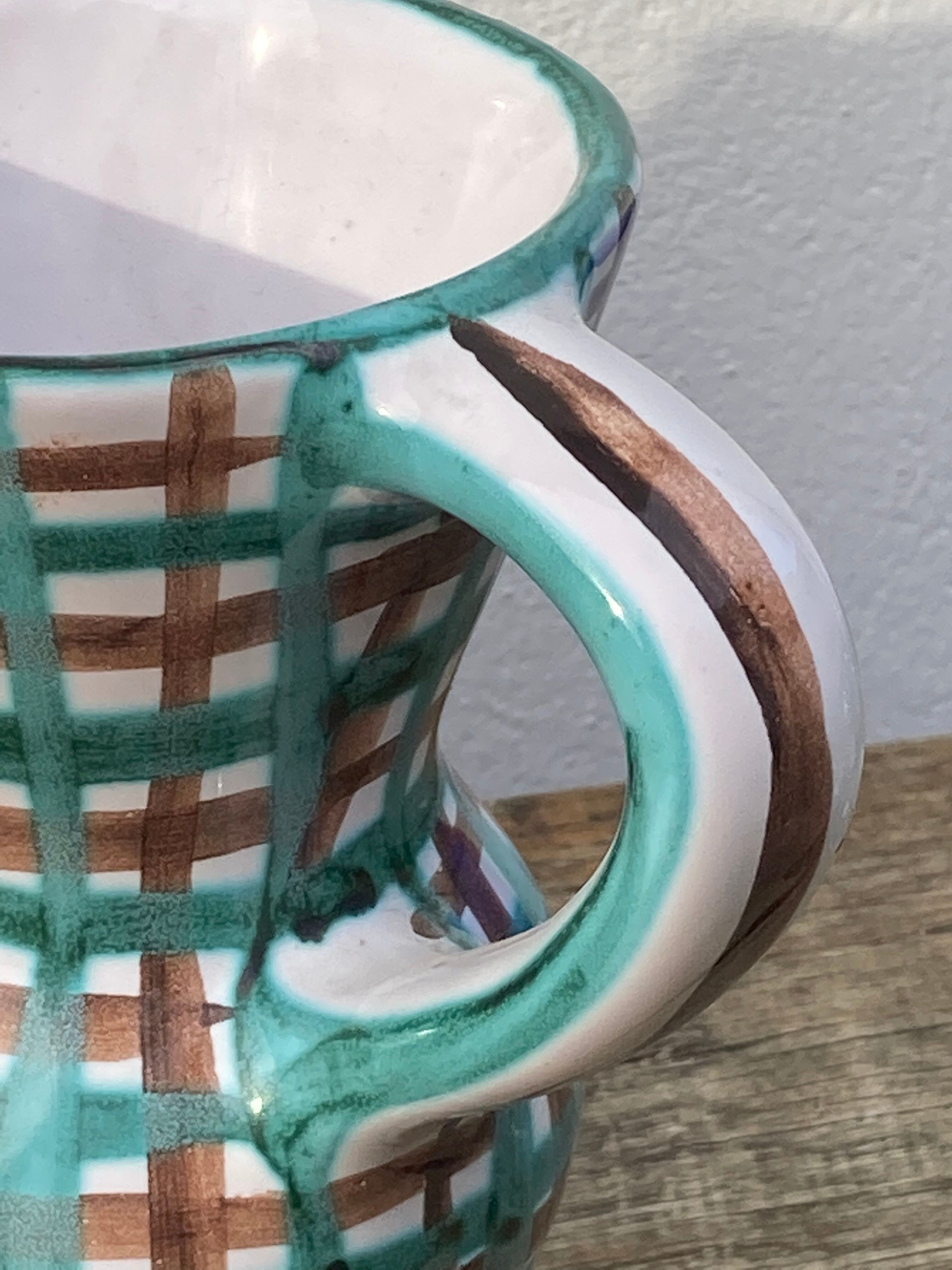 Robert Picault pitcher in green ceramic Vallauris checkered 1960