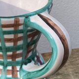 Robert Picault pitcher in green ceramic Vallauris checkered 1960