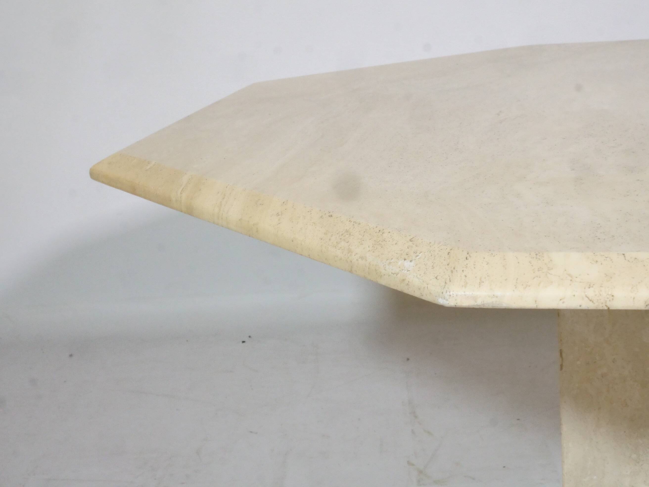 Mid-Century Travertine Coffee Table from Italy, Octagonal, 1970s Design