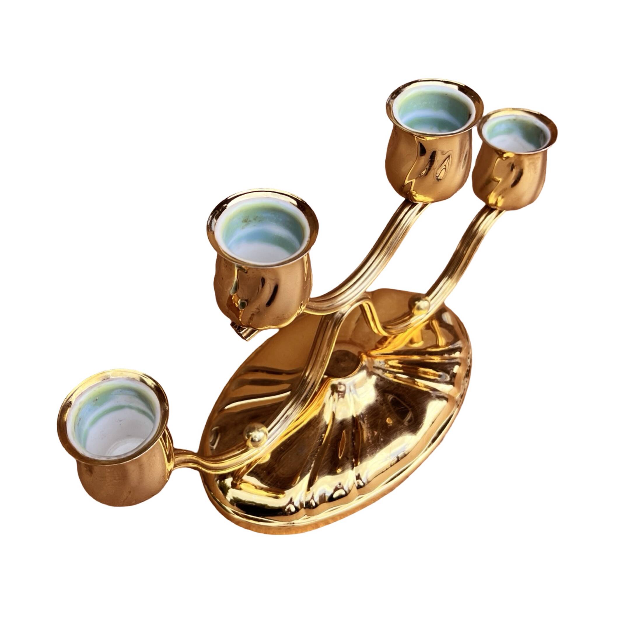 Four-light, gold-plated table candlestick, Germany, 1940s.