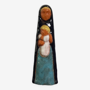 Statuette vierge enfant terre cuite émaillée