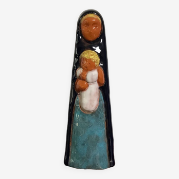 Virgin child statuette glazed terracotta