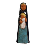 Virgin child statuette glazed terracotta