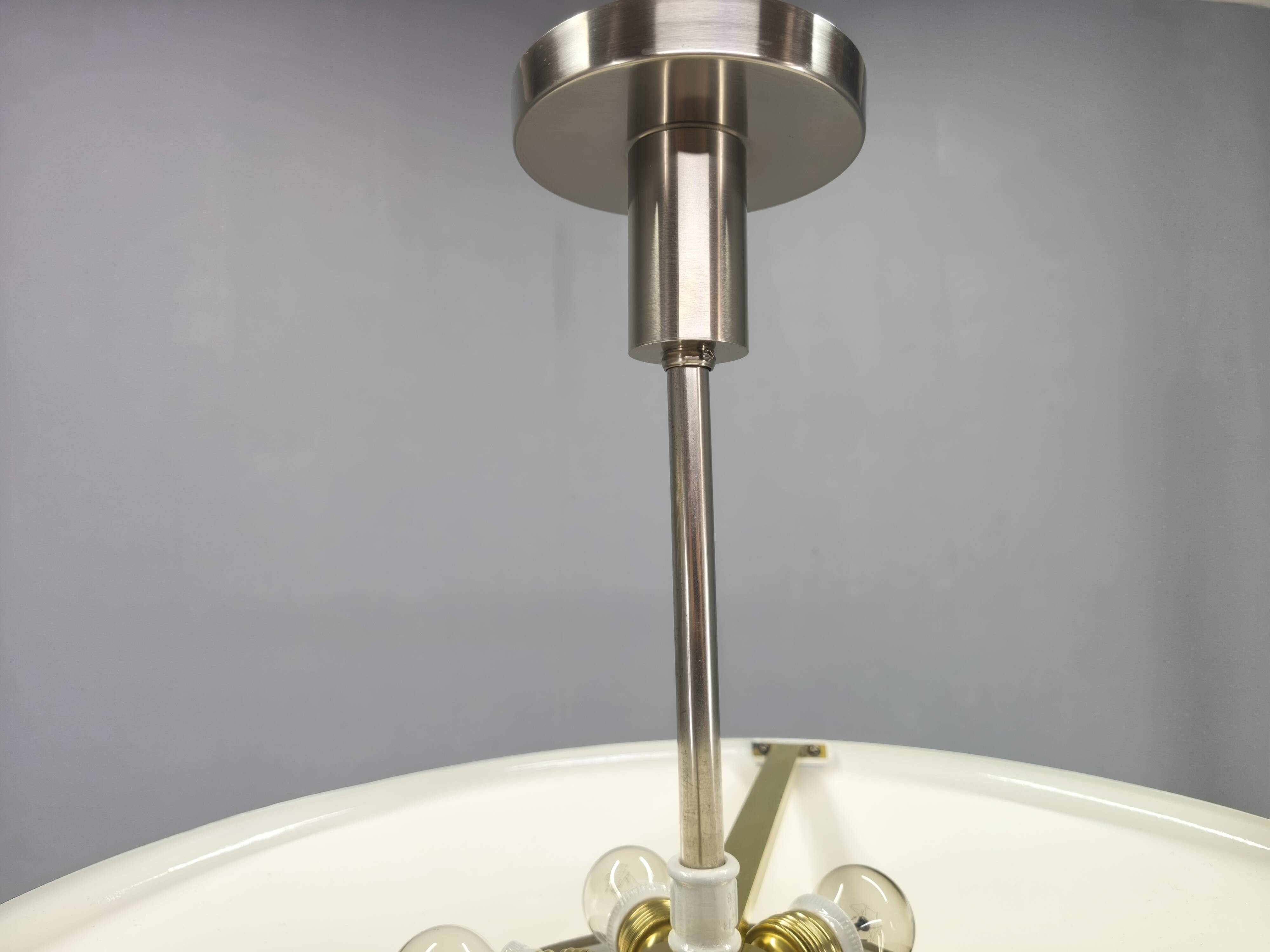 Suspension Bauhaus en nickel et verre, Tchécoslovaquie des années 1930