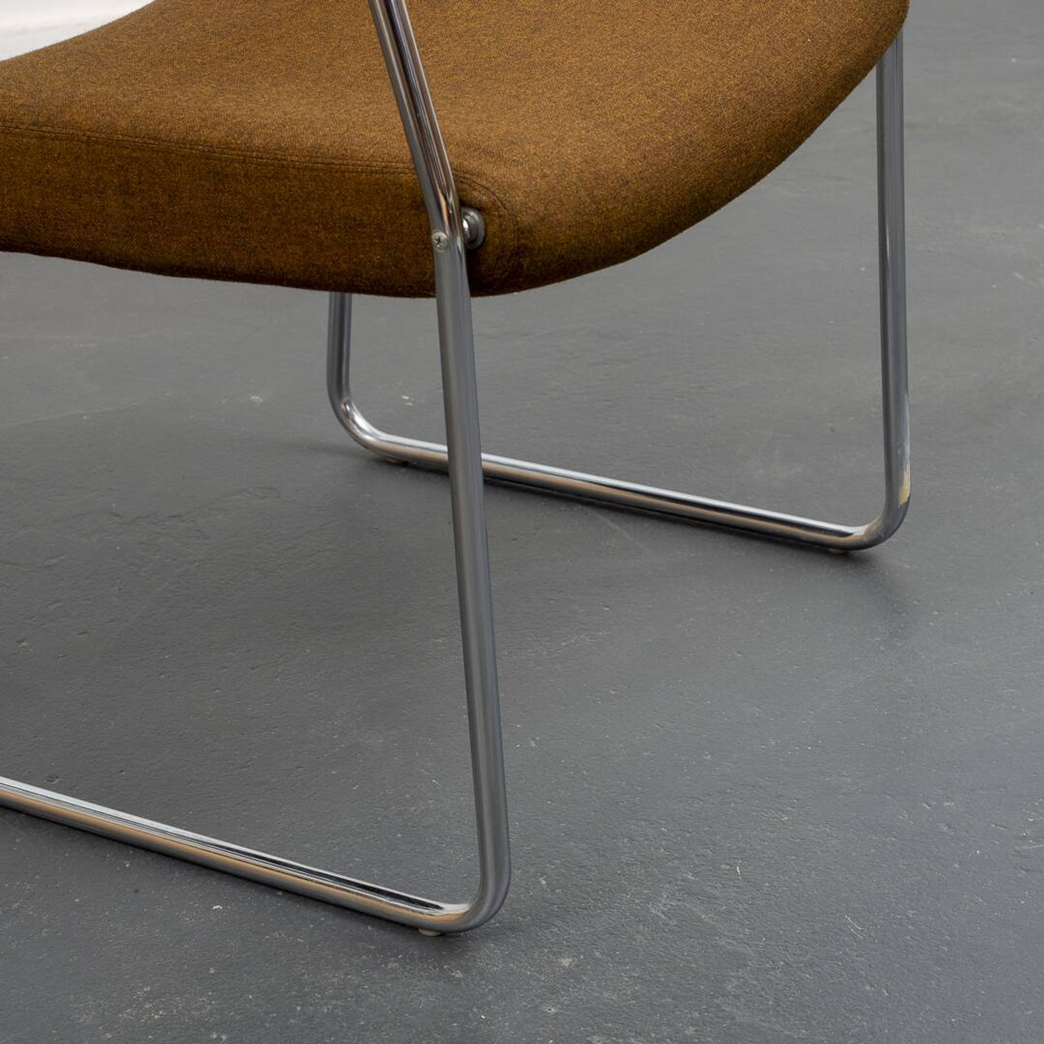 Armchair, 1960s, chrome metal frame, teak armrests.