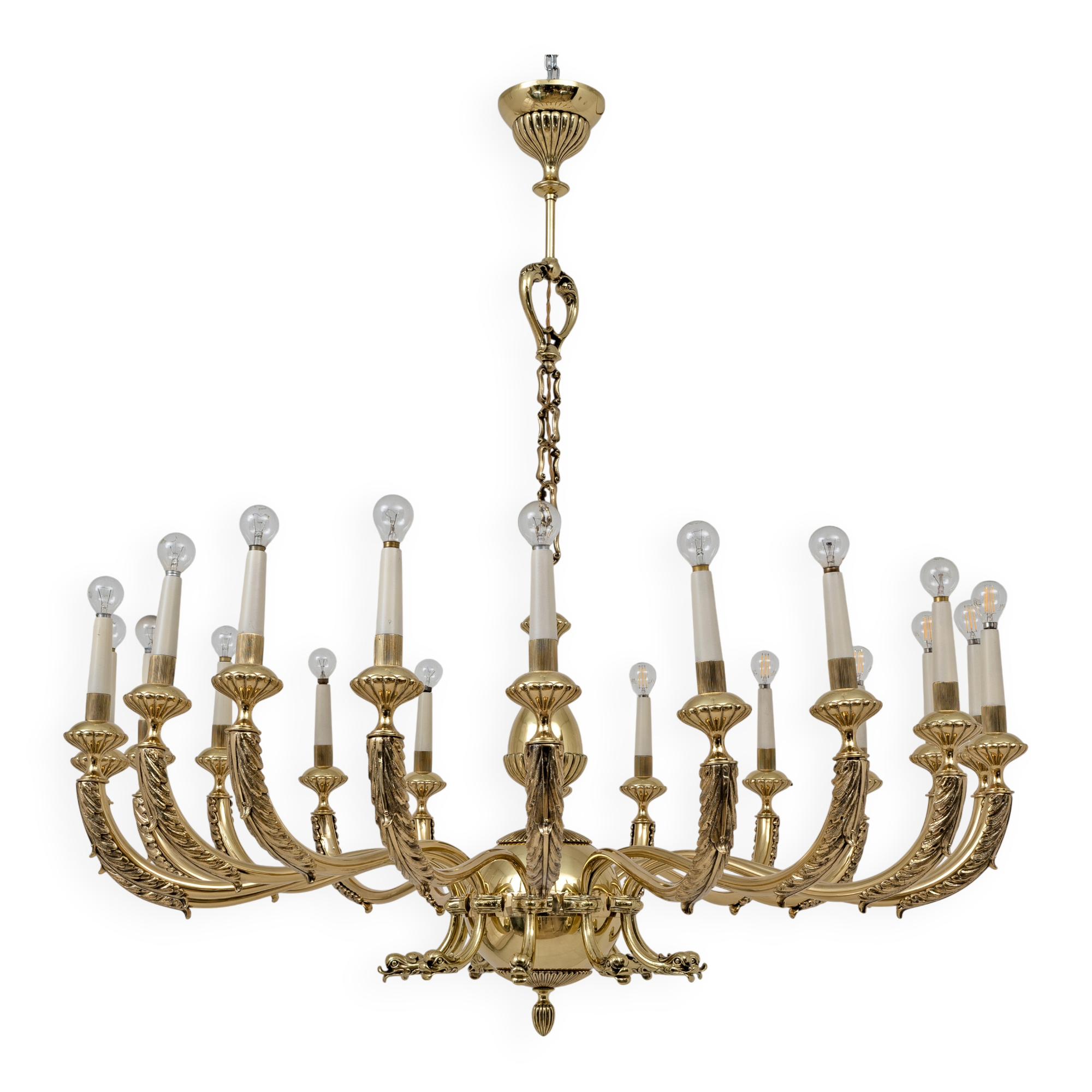 Italian Neoclassical Style 20-Light Brass Chandelier, 1950s