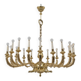 Italian Neoclassical Style 20-Light Brass Chandelier, 1950s