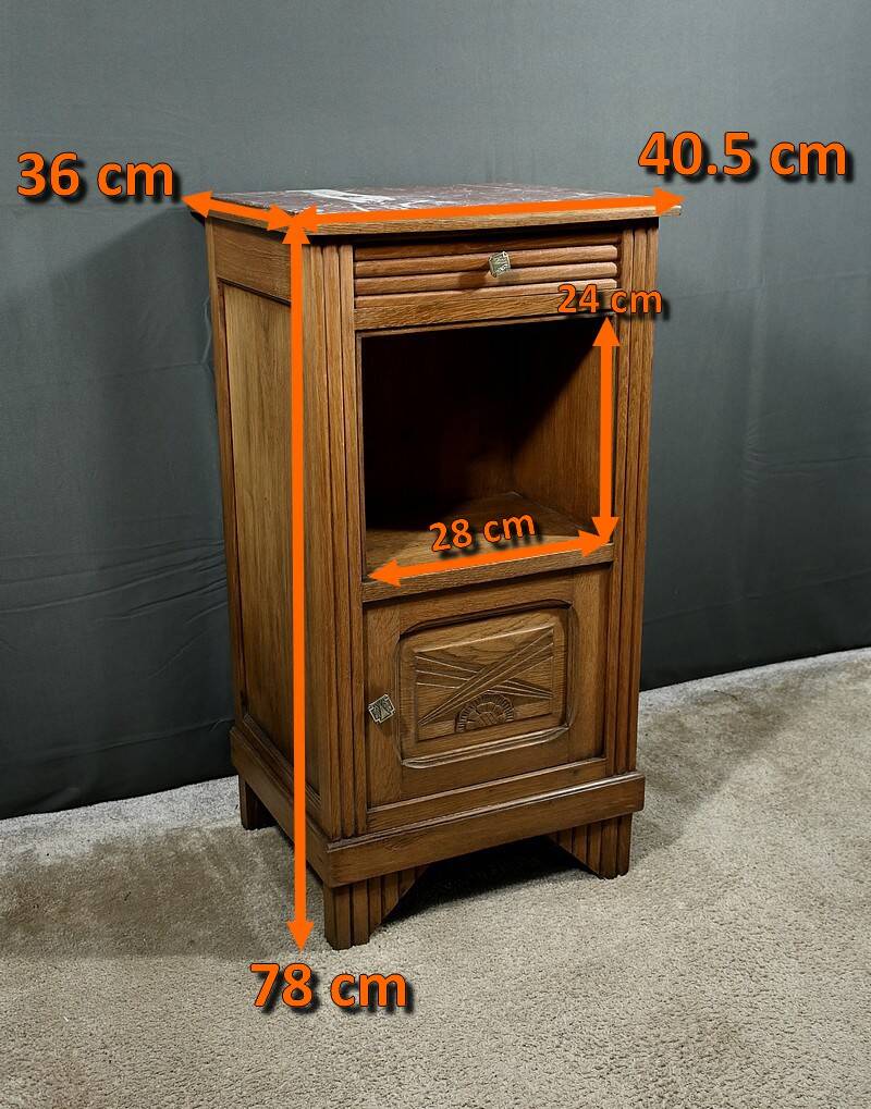 Living Room or Nightstand Table in Oak and Marble, Art Deco – 1930
